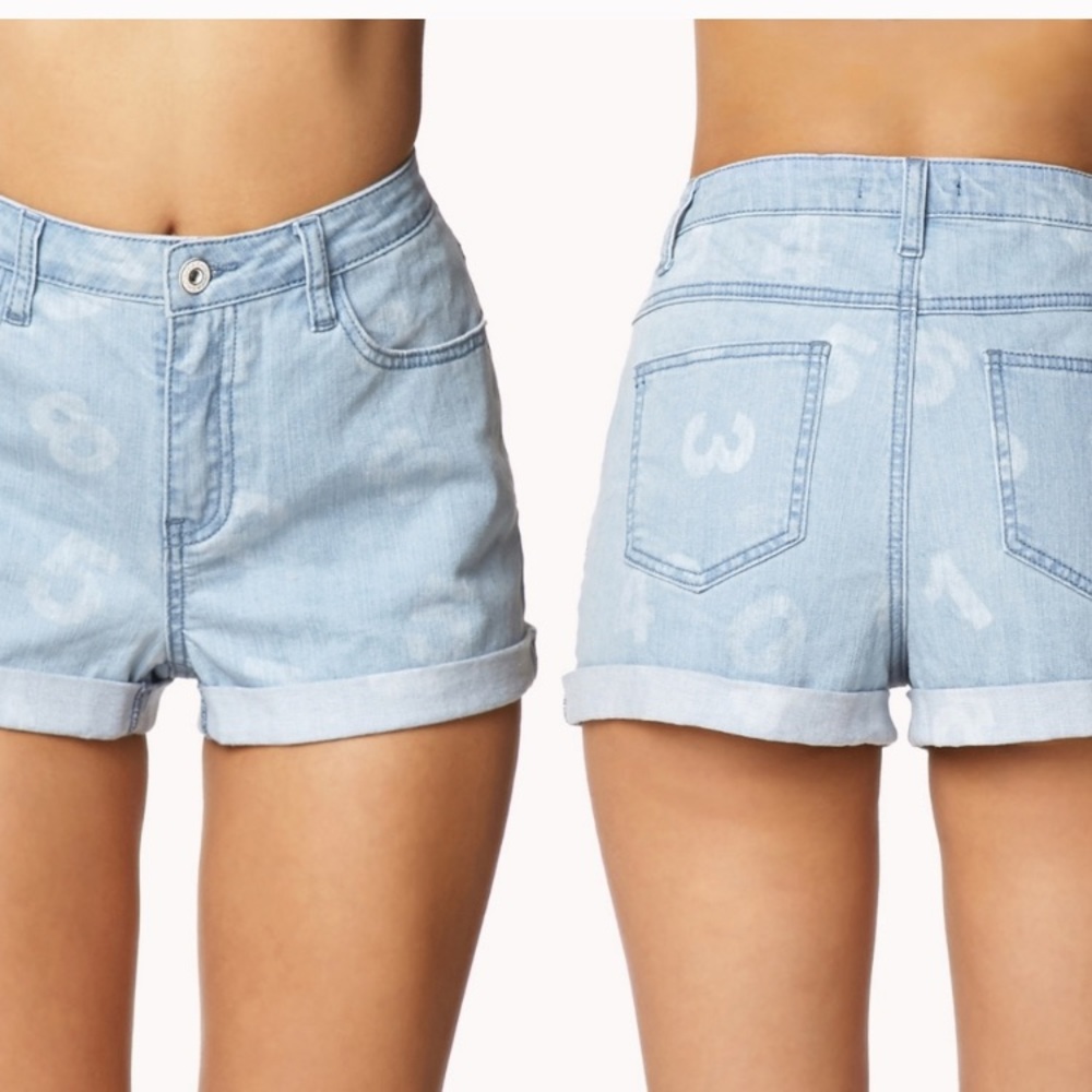 F21 • High Rise Number Print Denim Shorts